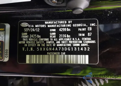 2013 Kia Optima Ex from USA, damaged, VIN 5XXGN4A73DG131432